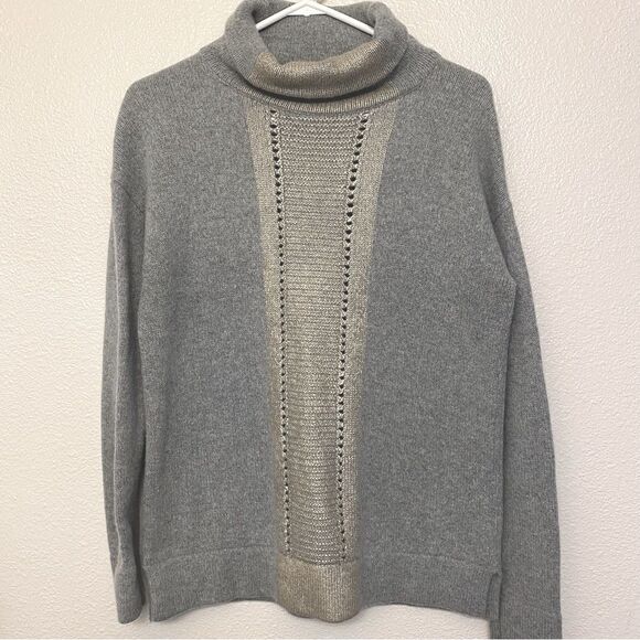 Halogen Merino Wool blend chunky Mock turtle Neck Sweater gray Oversized S - Picture 1 of 9